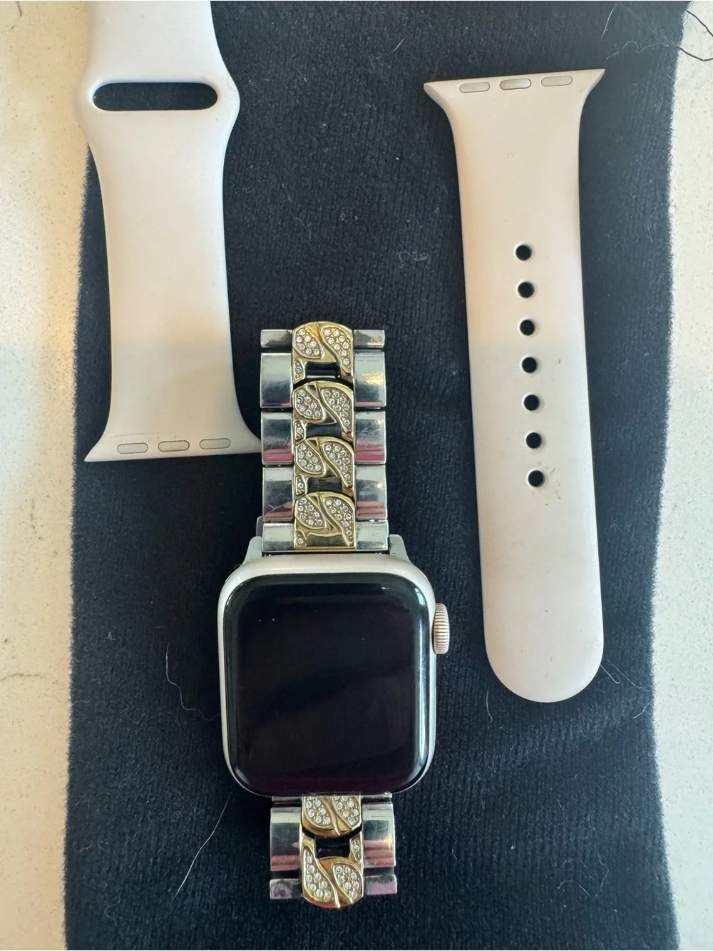 Apple Smartwatch with Blue Dial and Gold & Silver Crystal Link Band